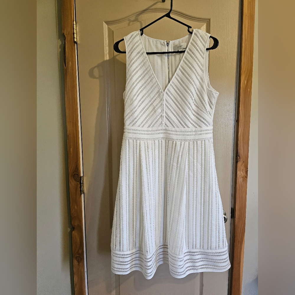 J. Crew White Textured Sleeveless V-Neck Midi Dress